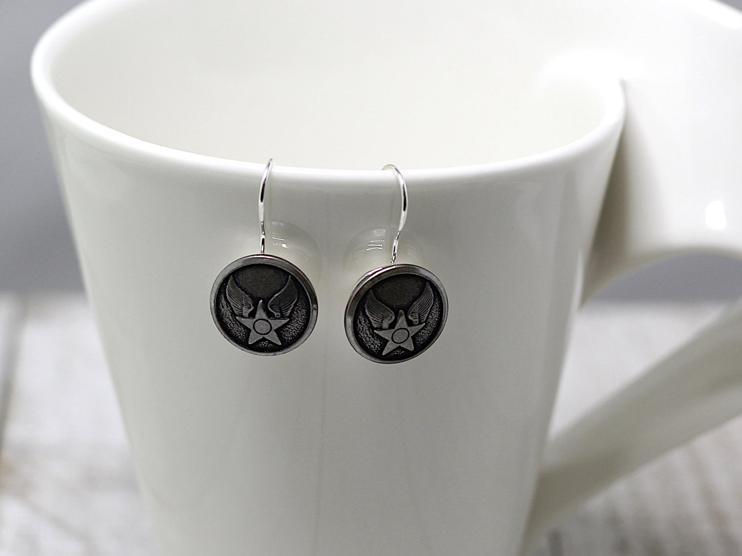 Air Force Button French Wire Earrings