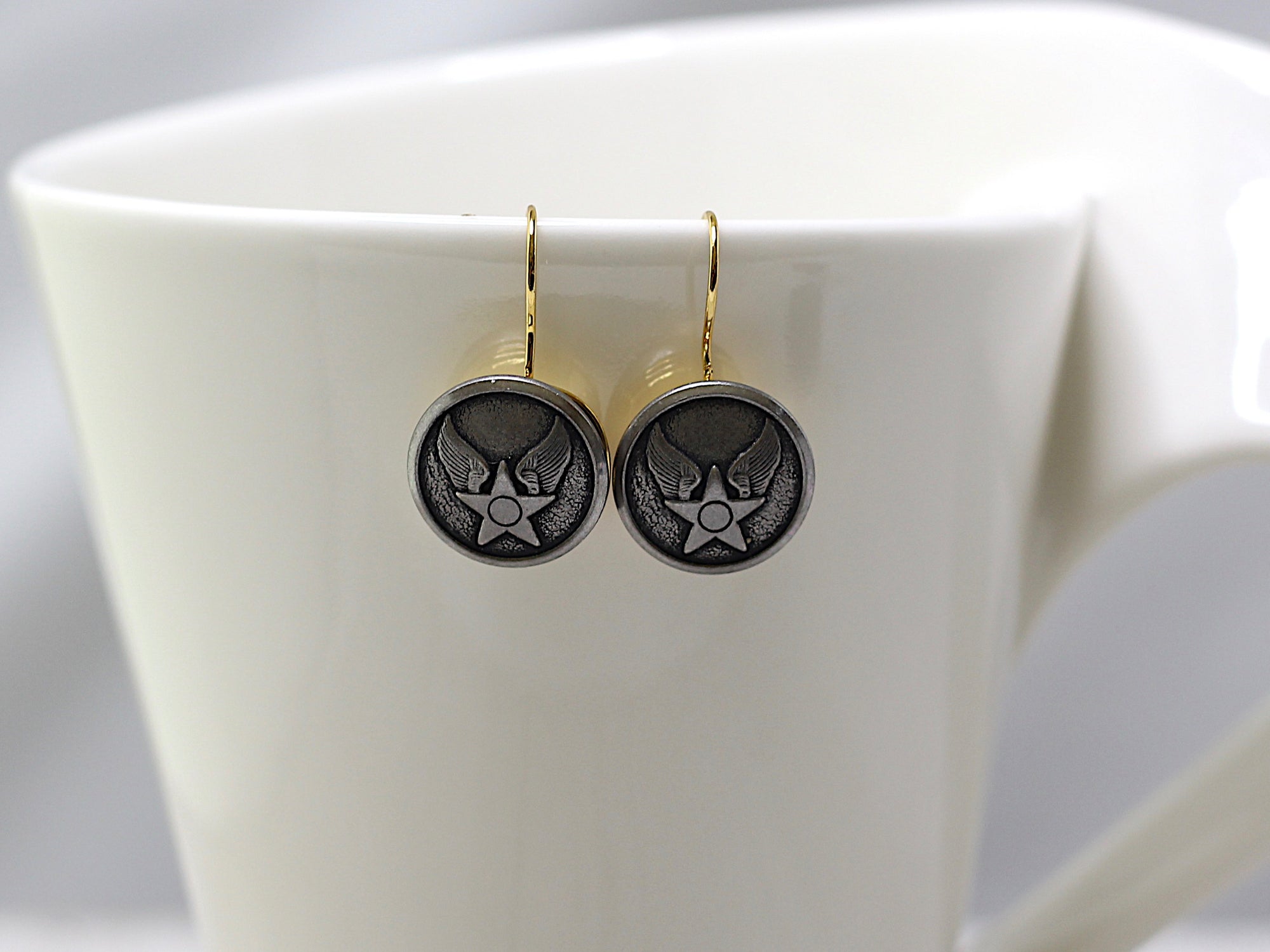 Air Force Button French Wire Earrings