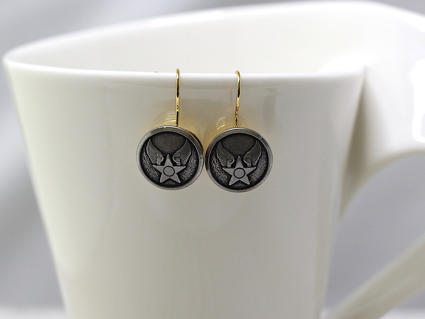 Air Force Button French Wire Earrings
