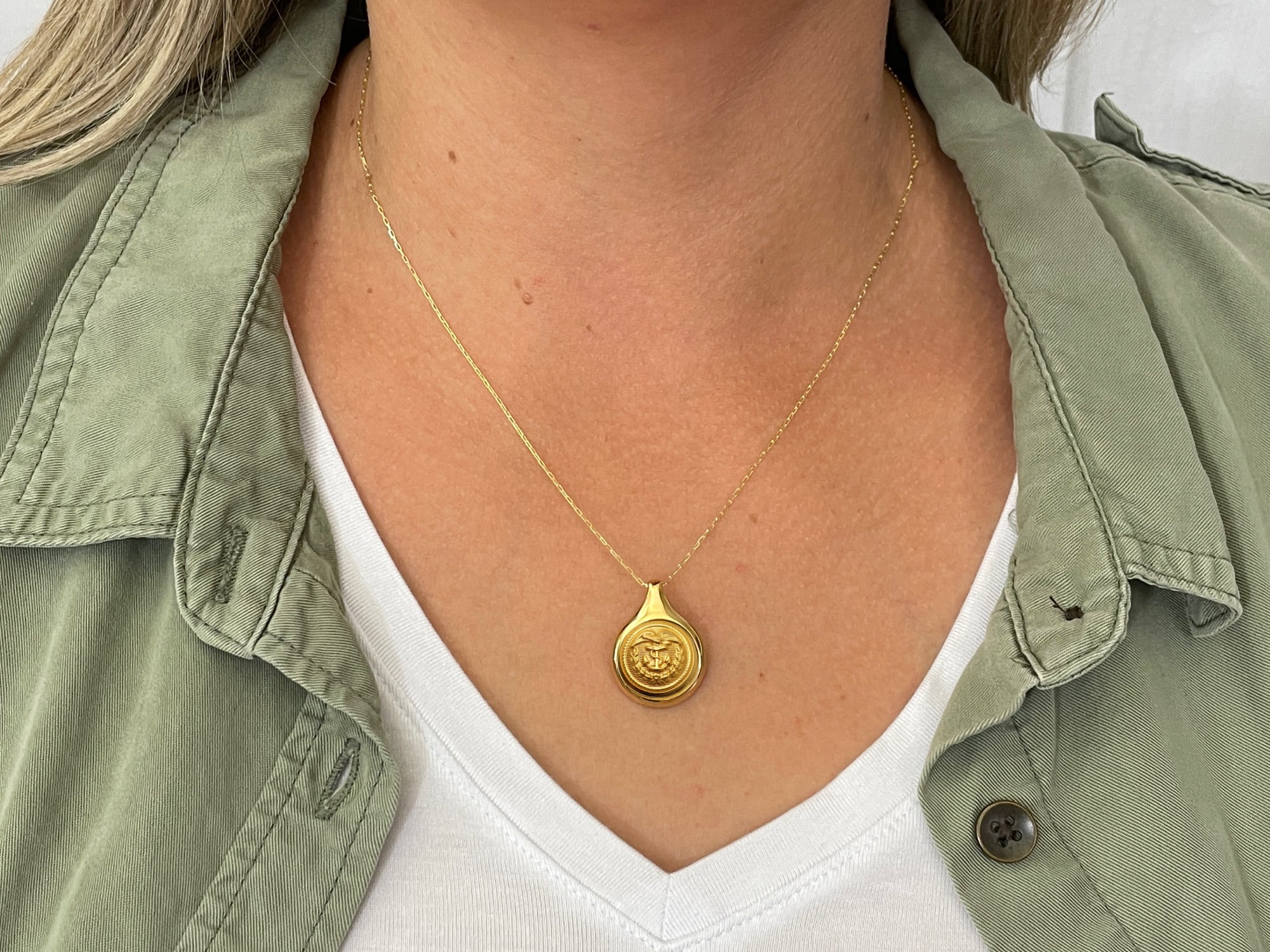 Coast Guard Button Sleek Gold Necklace