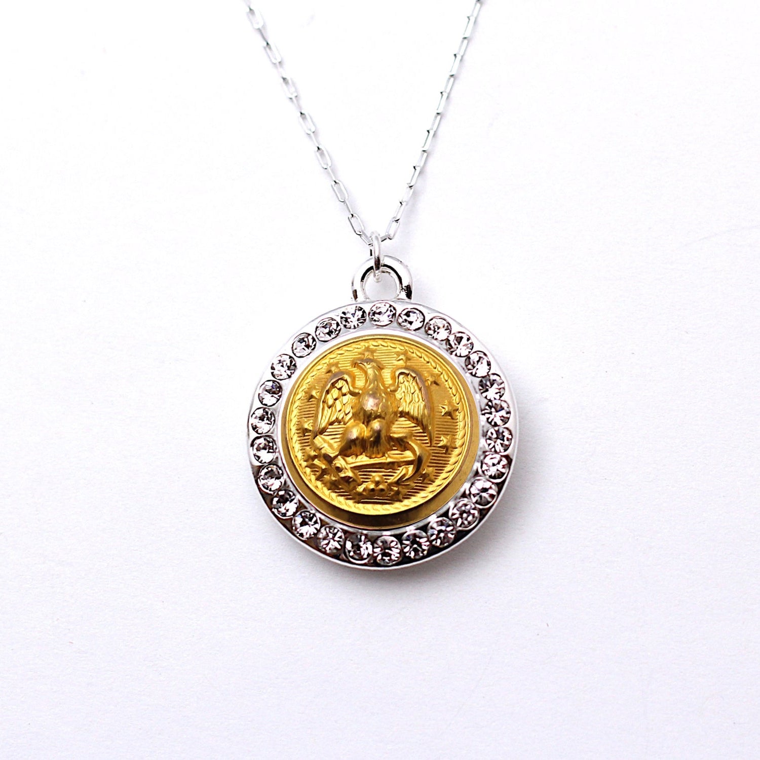 Legacy Collection | Button Necklace - Small Rhinestone Silver Pendant