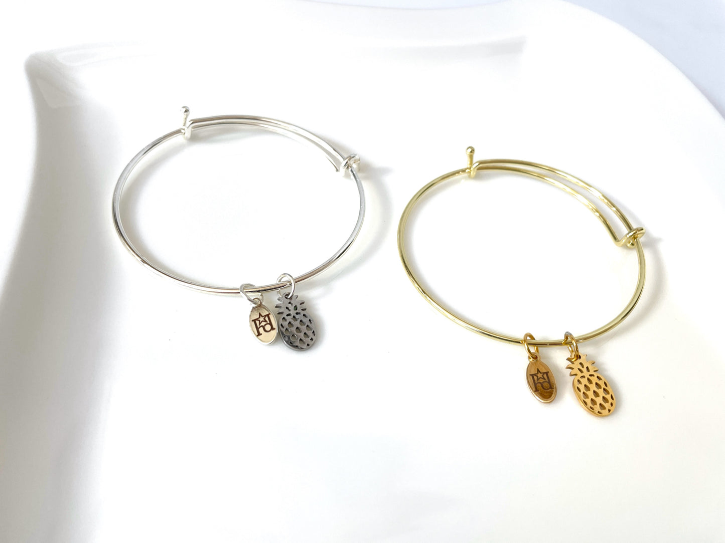 Pineapple Silver Bangle Bracelet