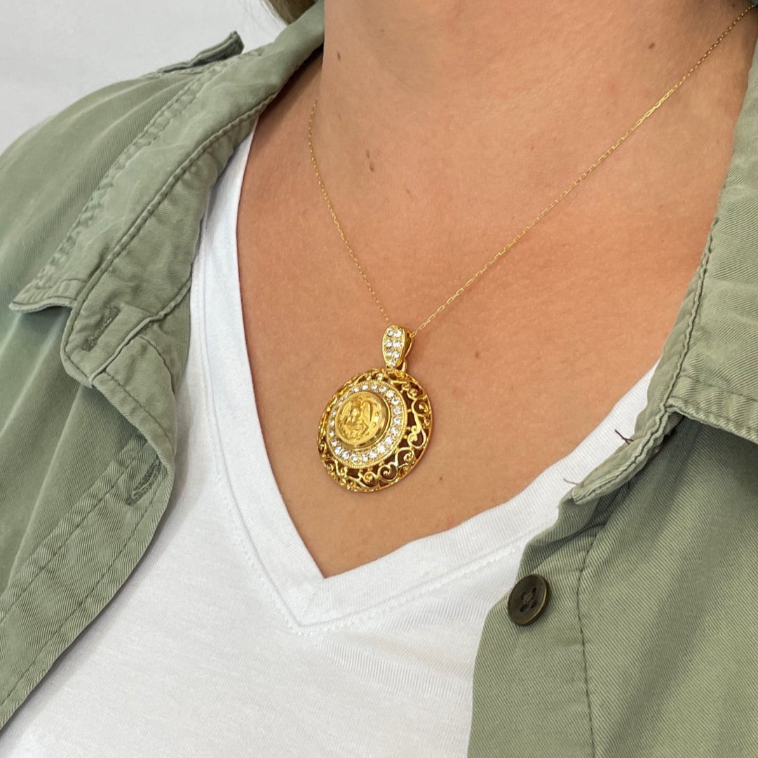 Legacy Collection | Button Necklace - Large Gold Rhinestone Pendant