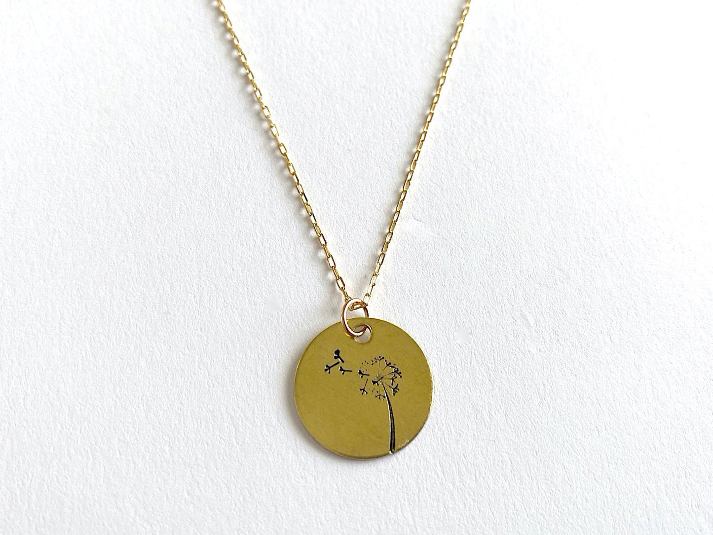 Dandelion Round Gold Pendant Necklace with Custom Name