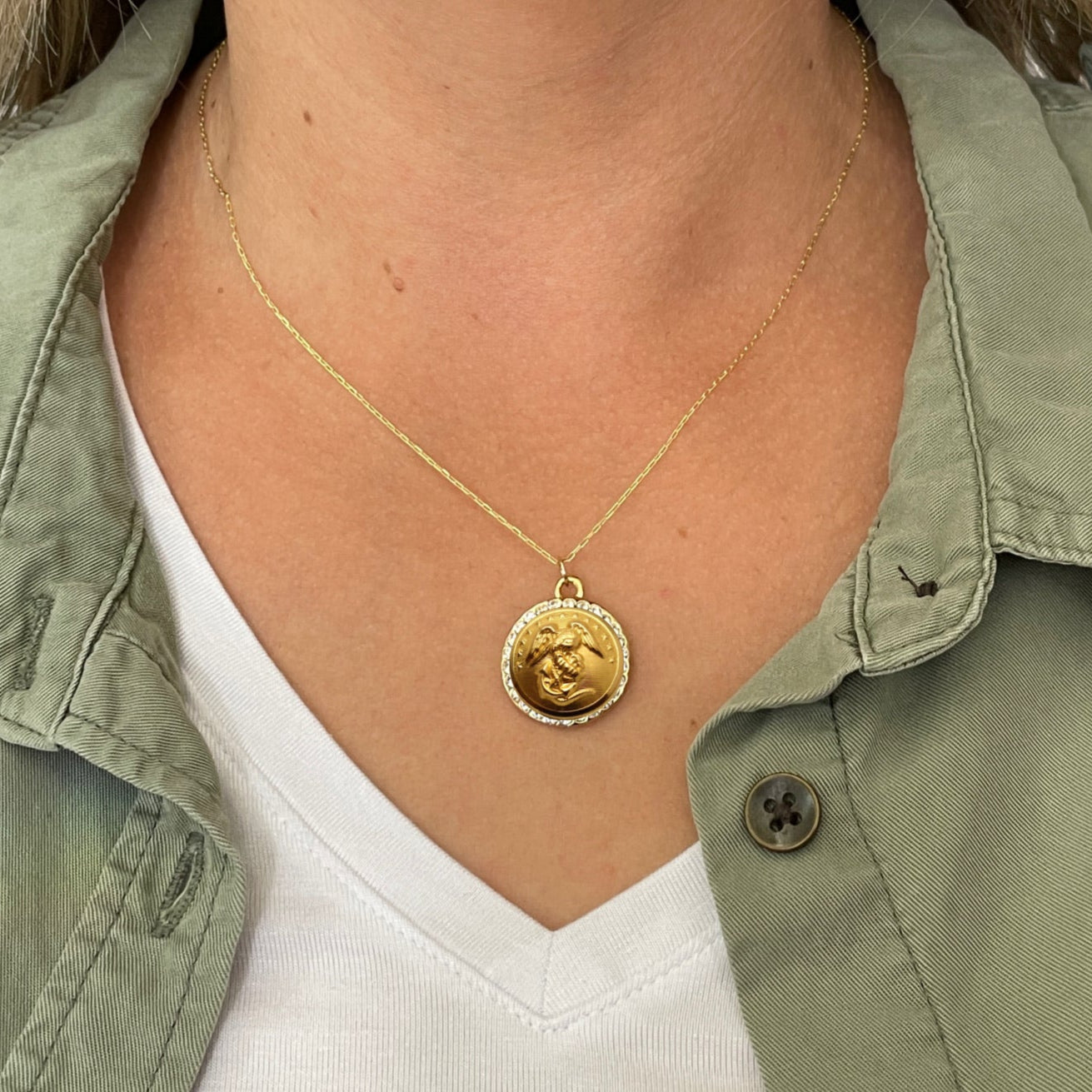 Legacy Collection | Button Necklace - Small Rhinestone Silver Pendant