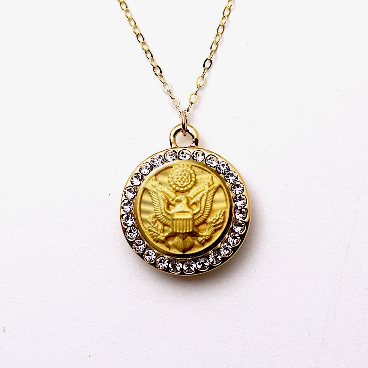 Legacy Collection | Button Necklace Small Rhinestone Gold Pendant