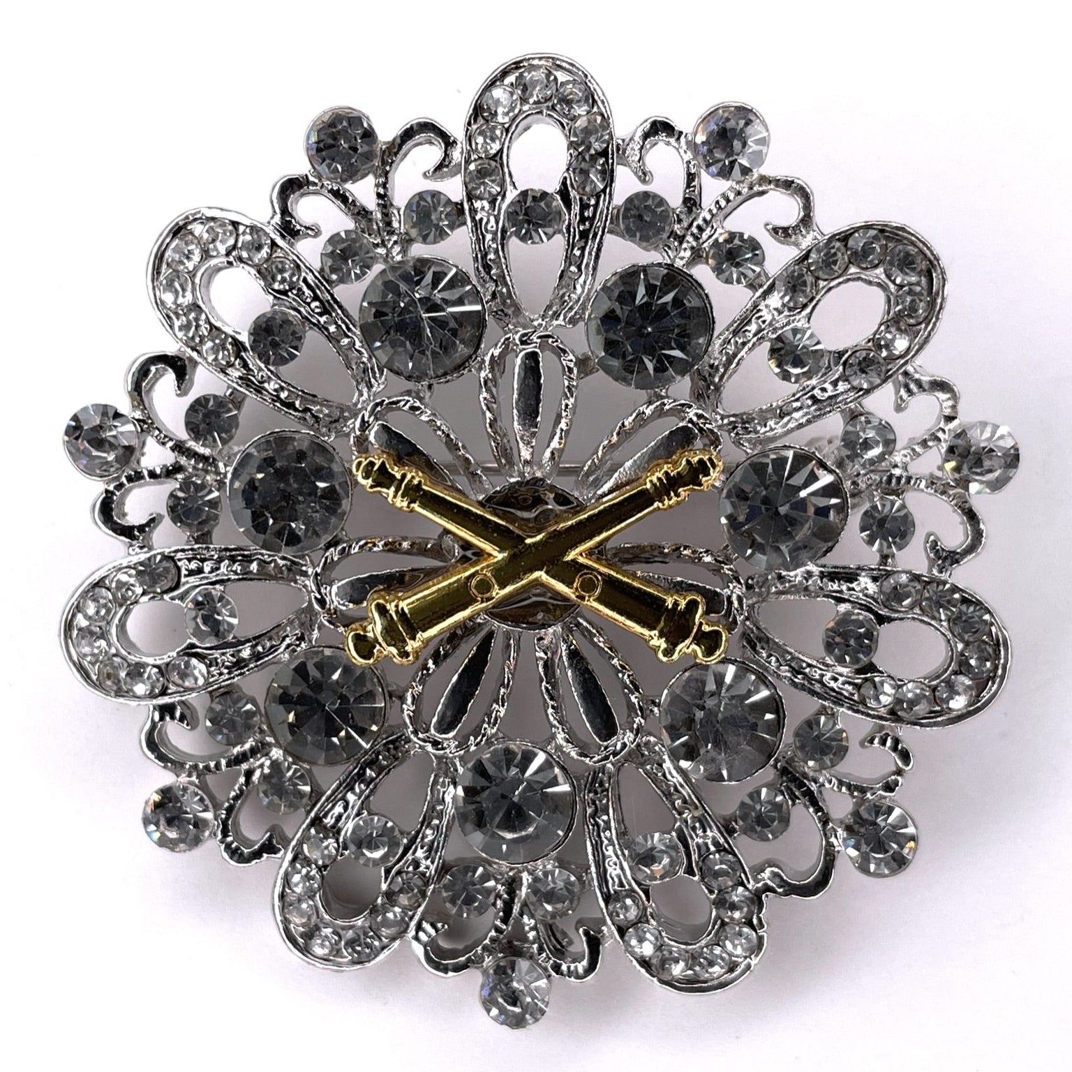A silver brooch featuring a vintage U.S.