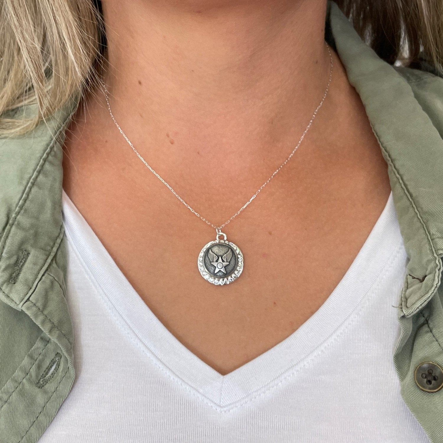 Legacy Collection | Button Necklace - Small Rhinestone Silver Pendant