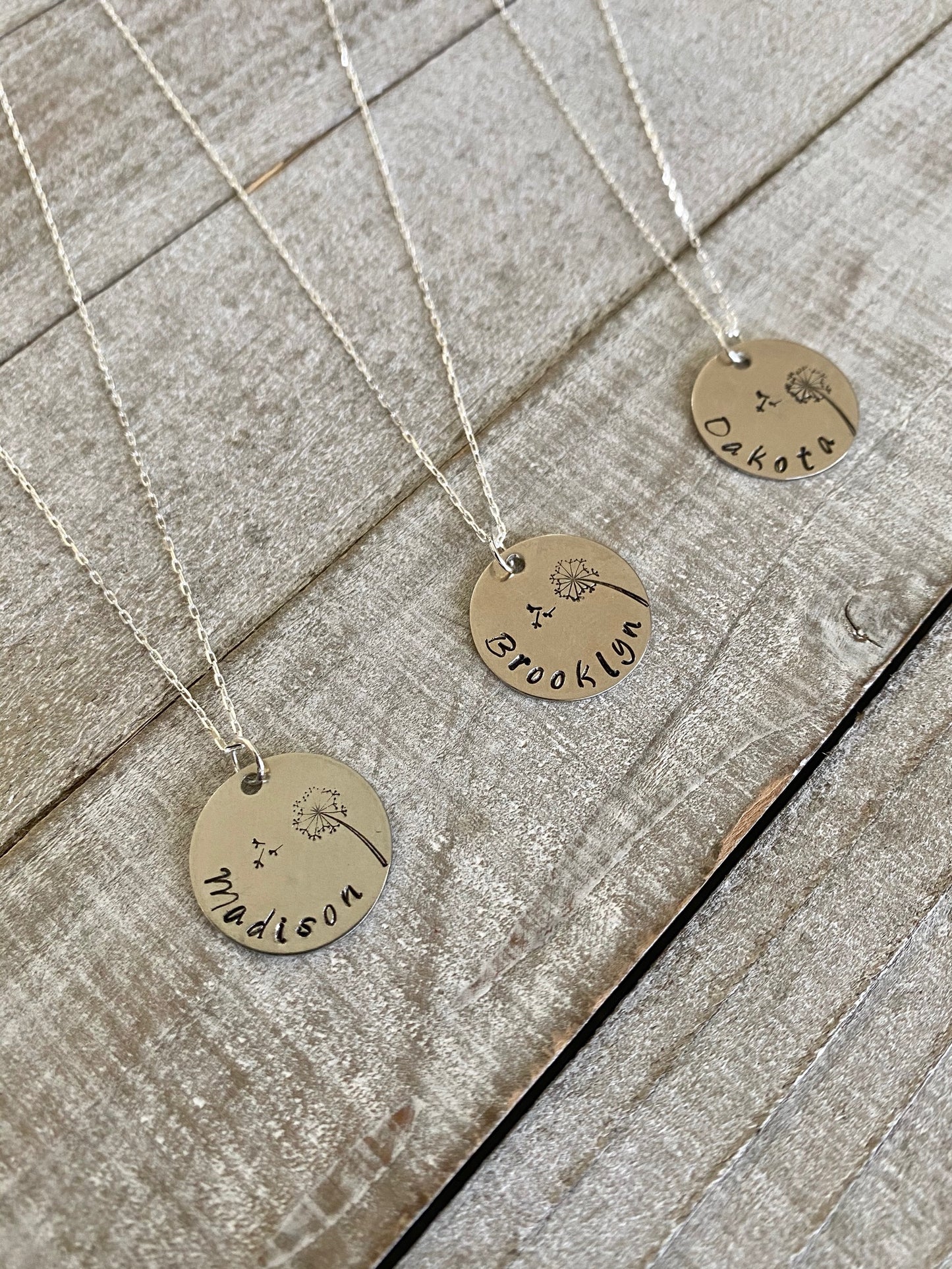 Dandelion Silver Bangle Bracelet with Custom Name