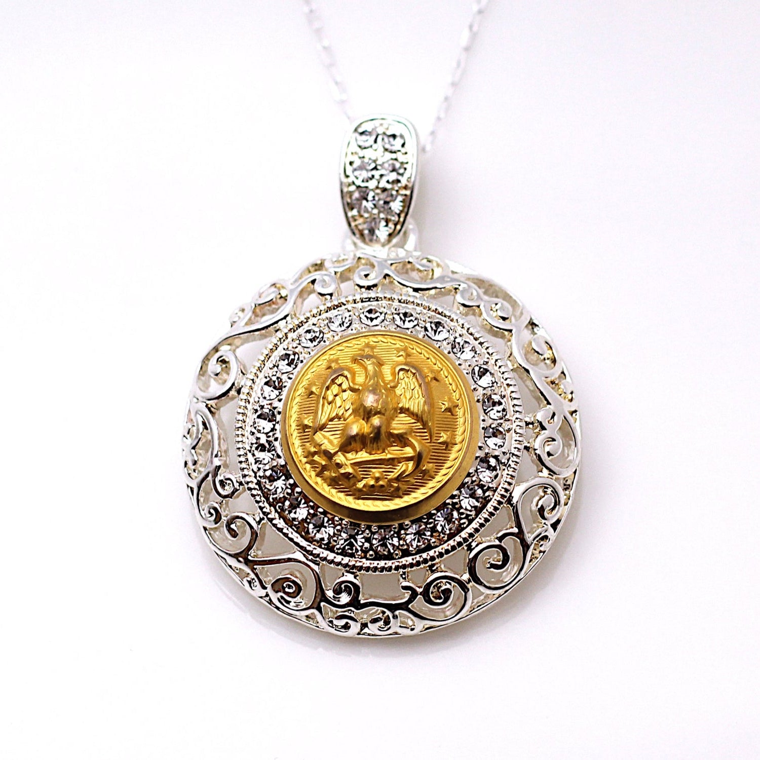 Legacy Collection | Button Necklace - Large Silver Rhinestone Pendant