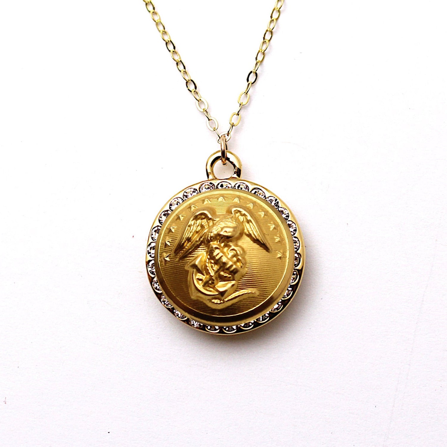 Legacy Collection | Button Necklace Small Rhinestone Gold Pendant
