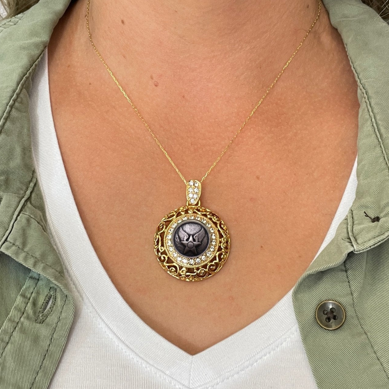 Legacy Collection | Button Necklace - Large Gold Rhinestone Pendant
