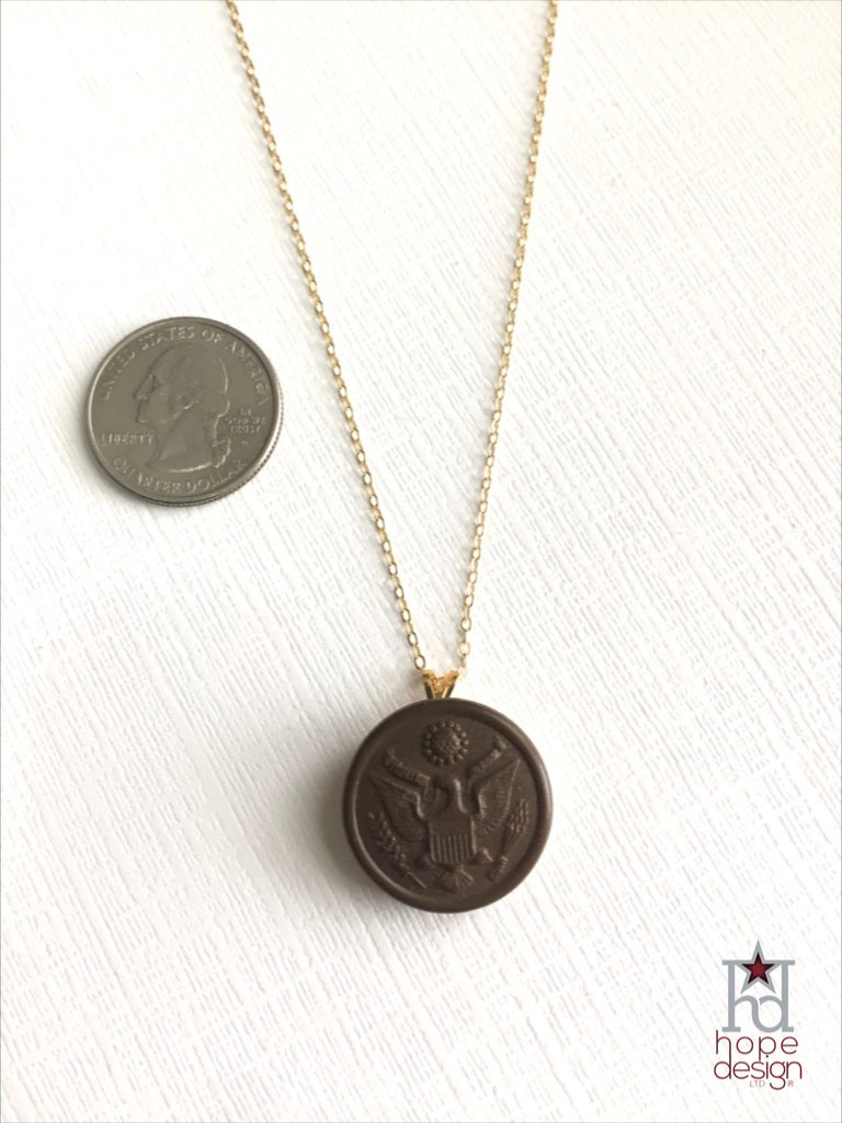Vintage WWII Army Button on Gold Necklace AG28