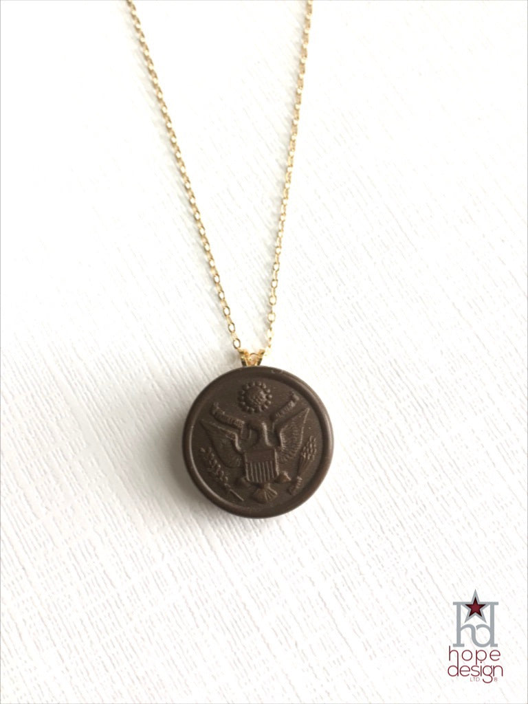 Vintage WWII Army Button on Gold Necklace AG28