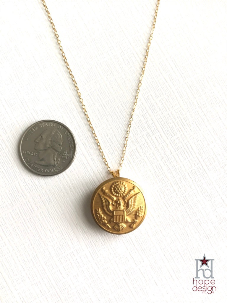 Vintage Army Button on Gold Necklace AG30
