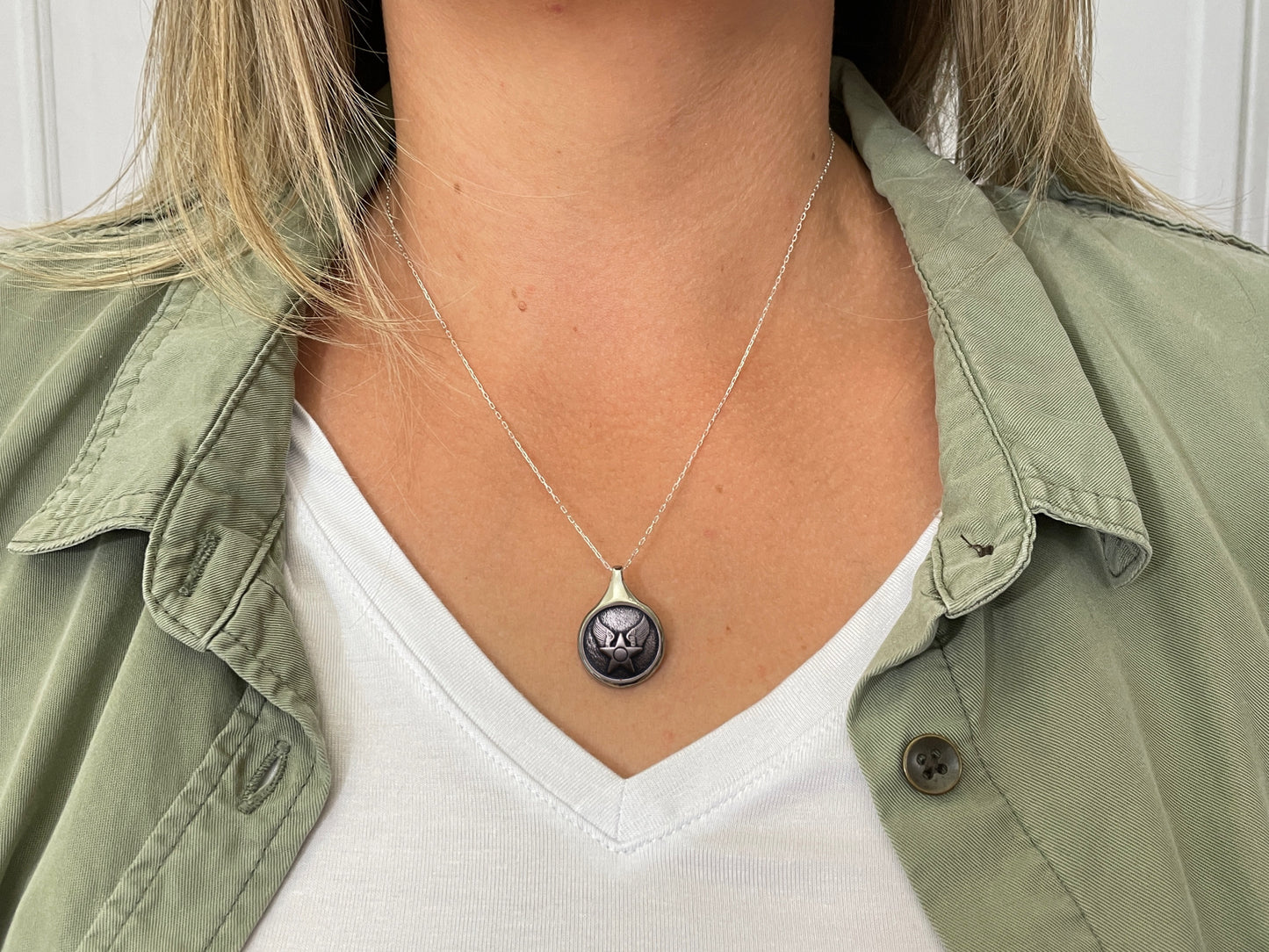 Air Force Button Sleek Silver Necklace