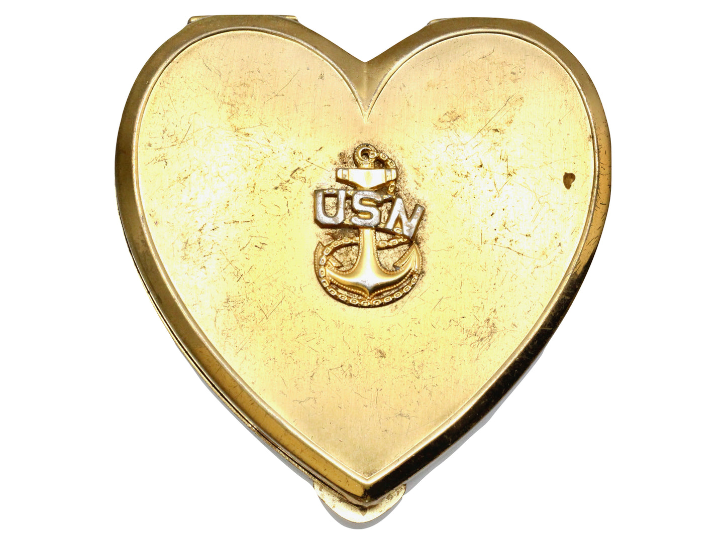WWII-era Vintage Sweetheart Compact | Gold Navy Heart VB9