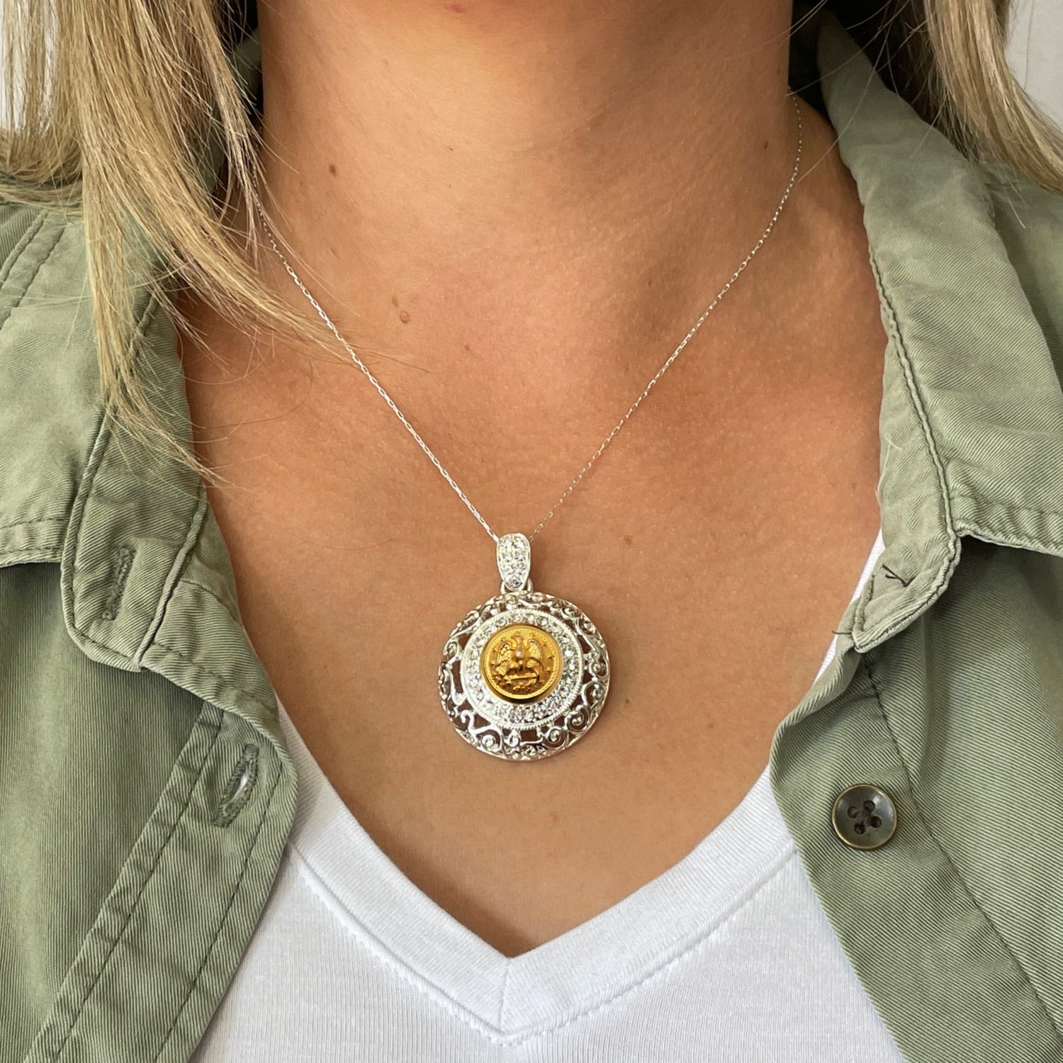 Legacy Collection | Button Necklace - Large Silver Rhinestone Pendant
