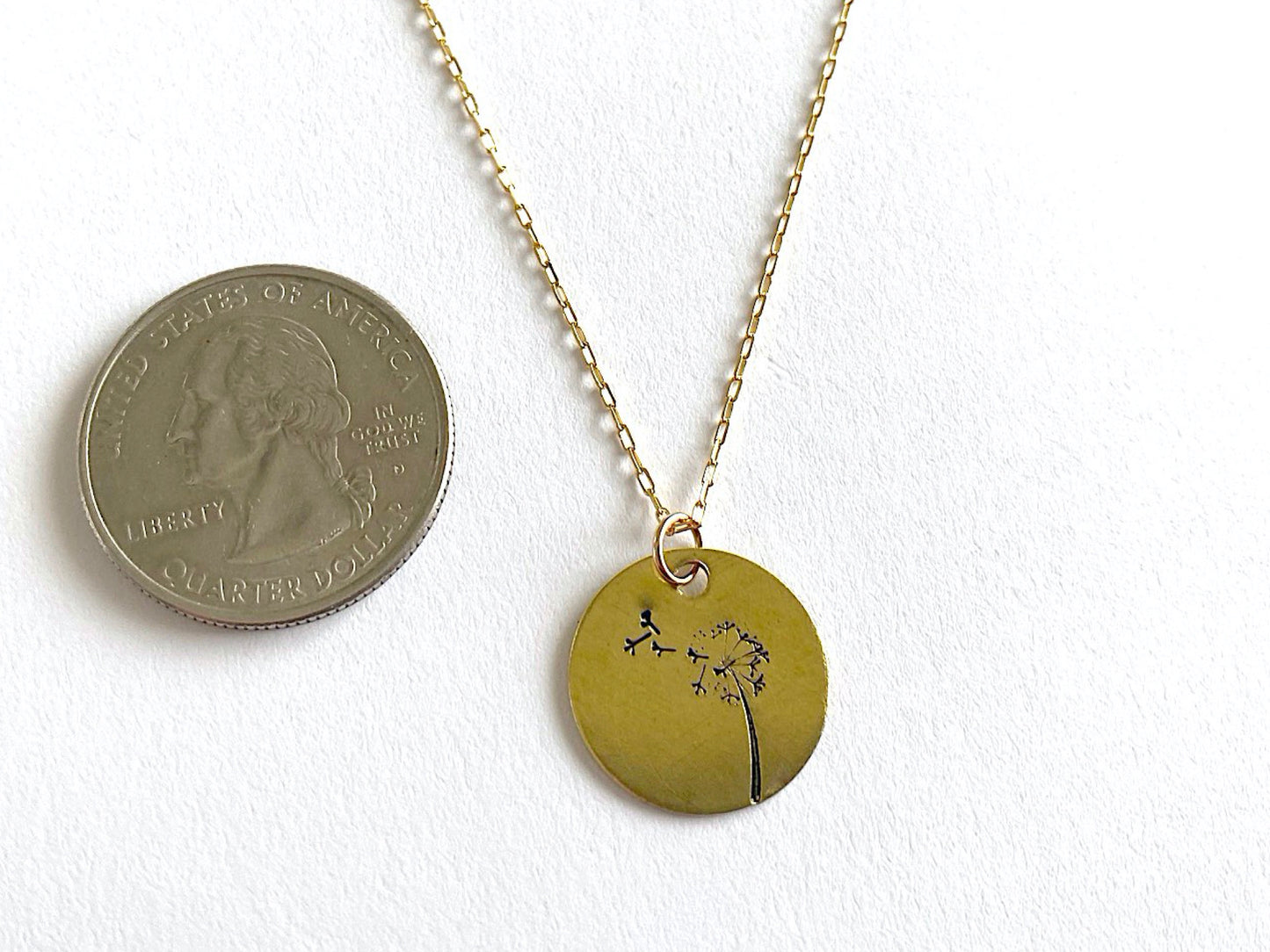 Dandelion Round Gold Pendant Necklace