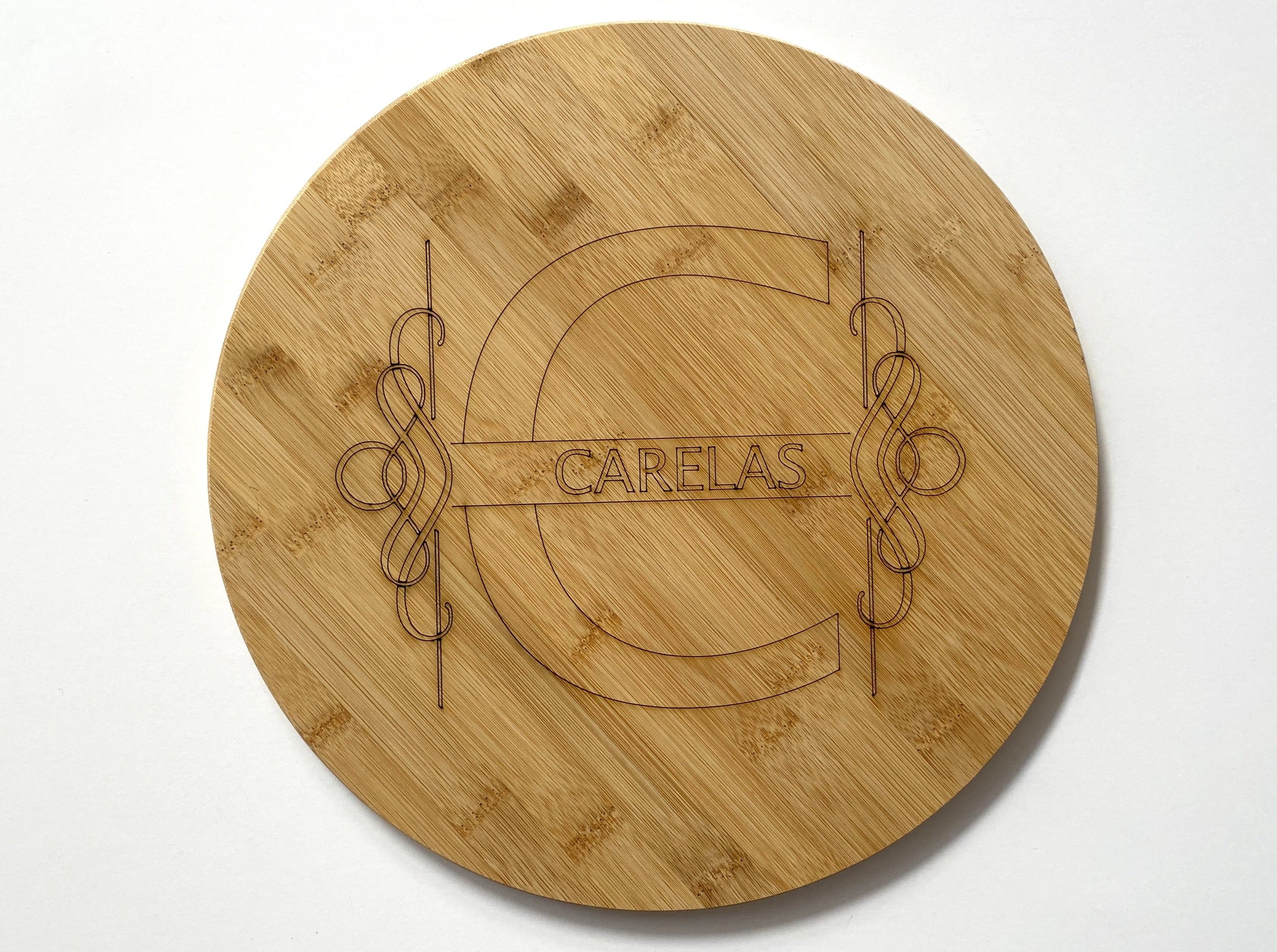 Initial and Text Round Cutting Board