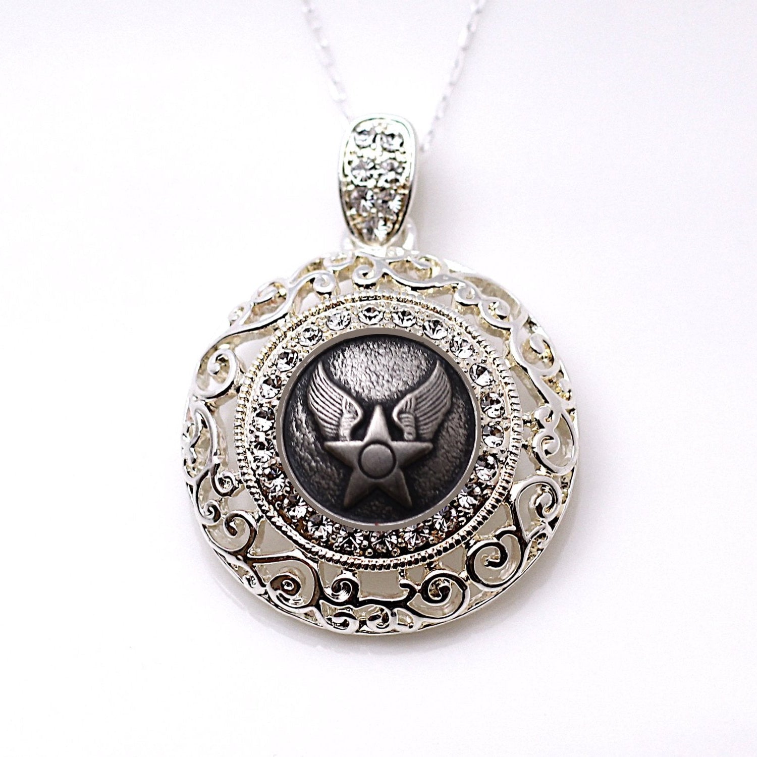 Legacy Collection | Button Necklace - Large Silver Rhinestone Pendant