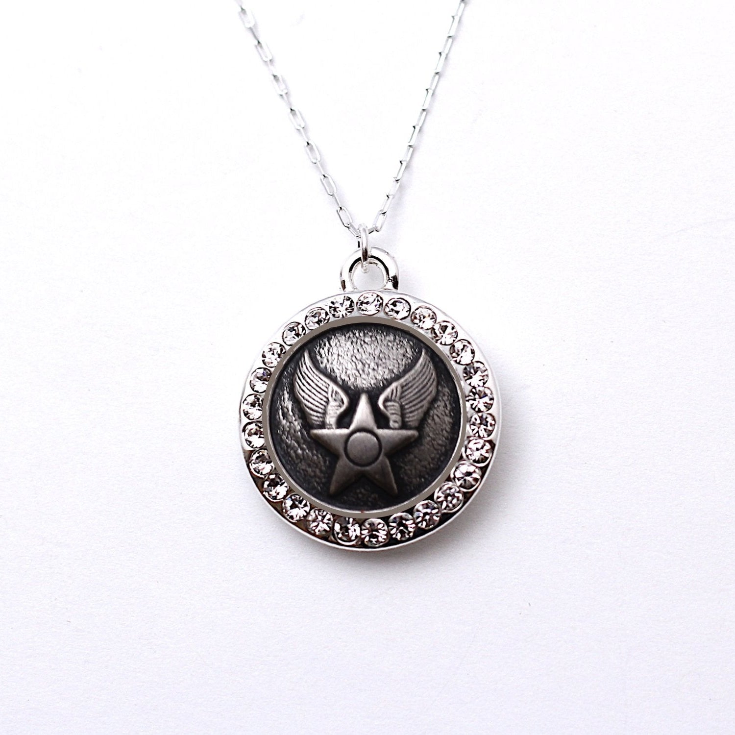 Legacy Collection | Button Necklace - Small Rhinestone Silver Pendant