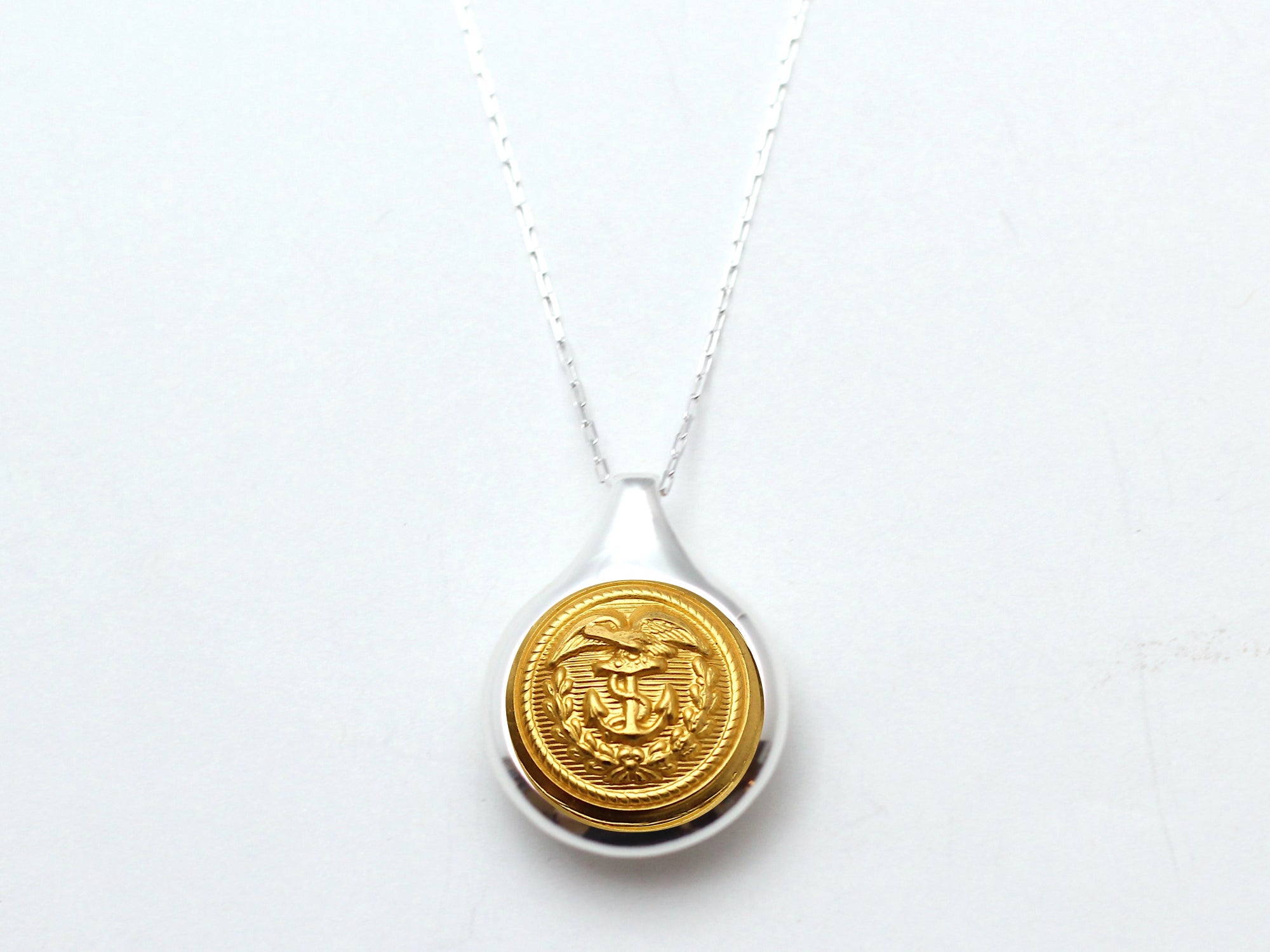 Coast Guard Button Sleek Silver Necklace