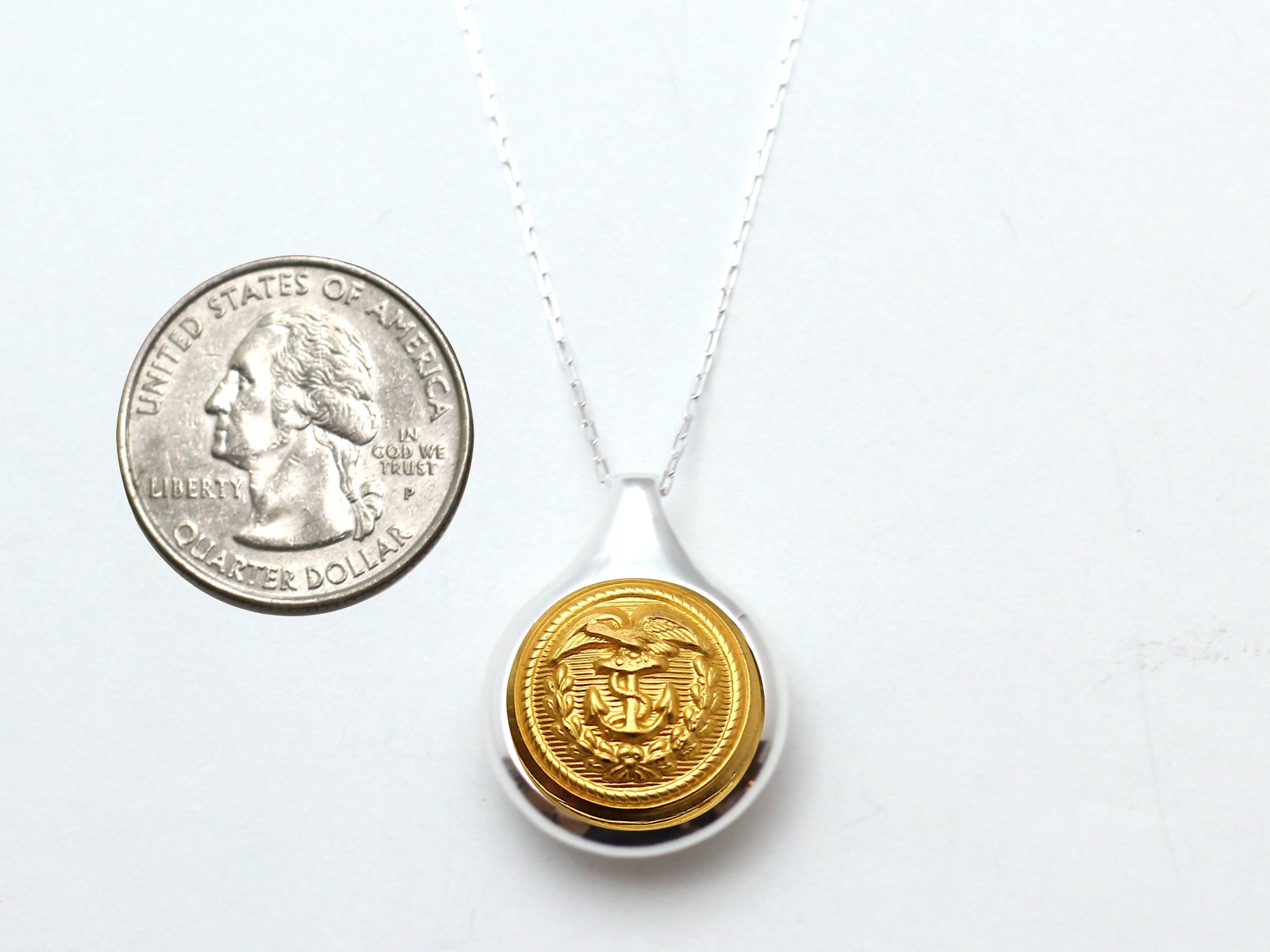 Coast Guard Button Sleek Silver Necklace