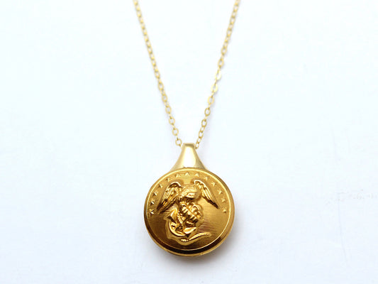 Marine Corps Button Sleek Gold Necklace