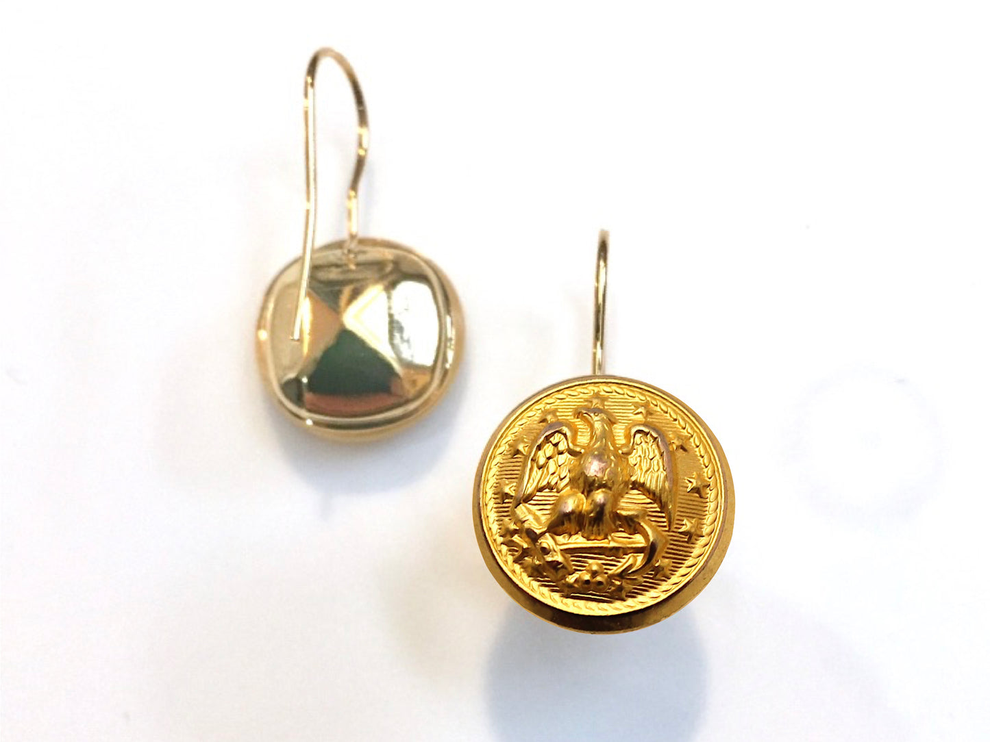 Navy Button French Wire Earrings