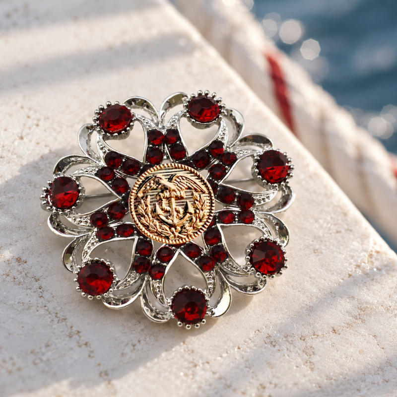 Gold Brooch with Coast Guard Centerpiece on white background