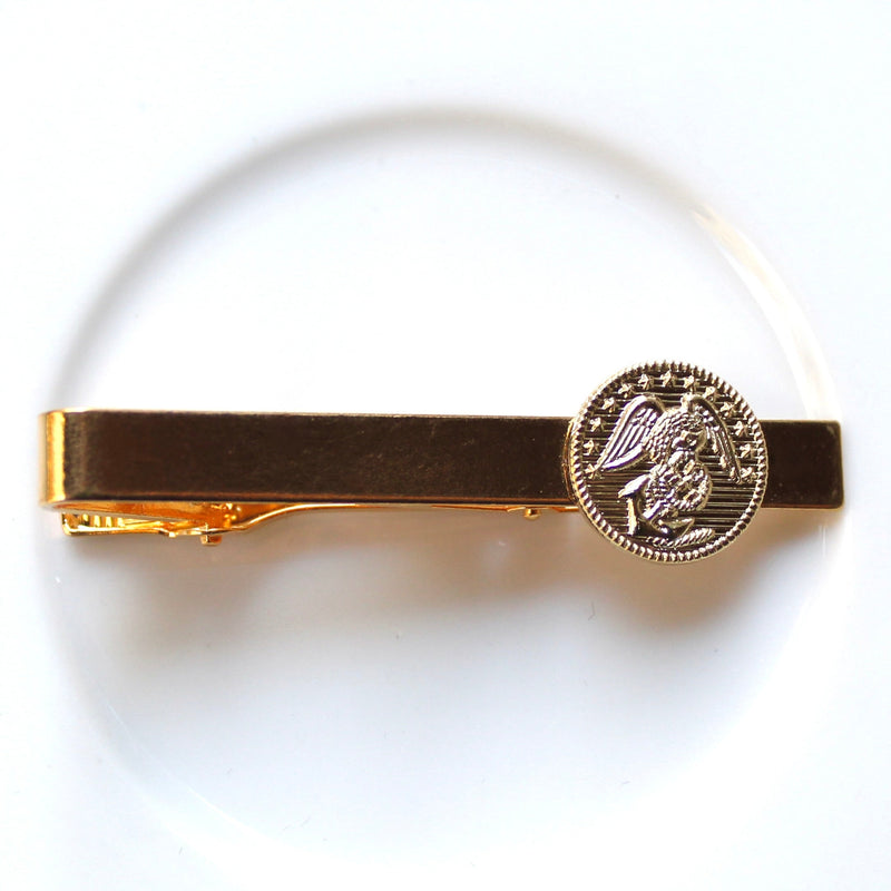 Gold Tie Bar with Marines Inspired round on white background