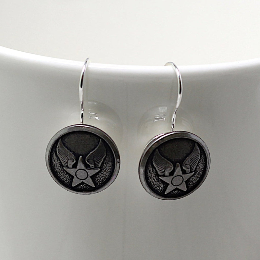 Air Force Button French Wire Earrings