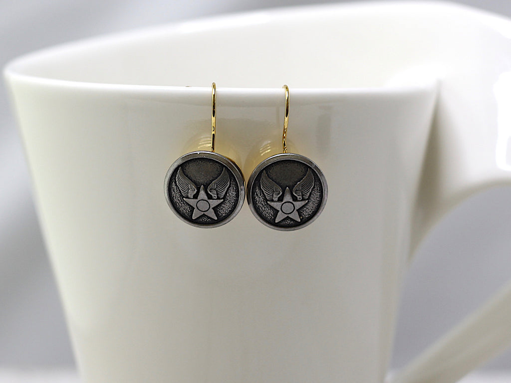 Air Force Button French Wire Earrings