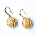 Limited Edition Army Button Rhinestone Bezel Gold Wire Earrings