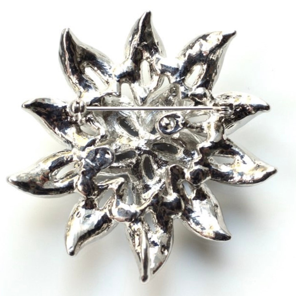 Silver star-shaped brooch on a white background