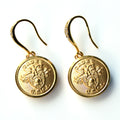 Limited Edition USMA Cadet Button Rhinestone Bezel Gold Wire Earrings
