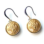 Limited Edition USMA Cadet Button Rhinestone Bezel Silver Wire Earrings