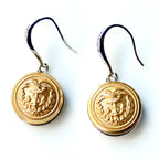 Limited Edition Coast Guard Button Rhinestone Bezel Silver Wire Earrings