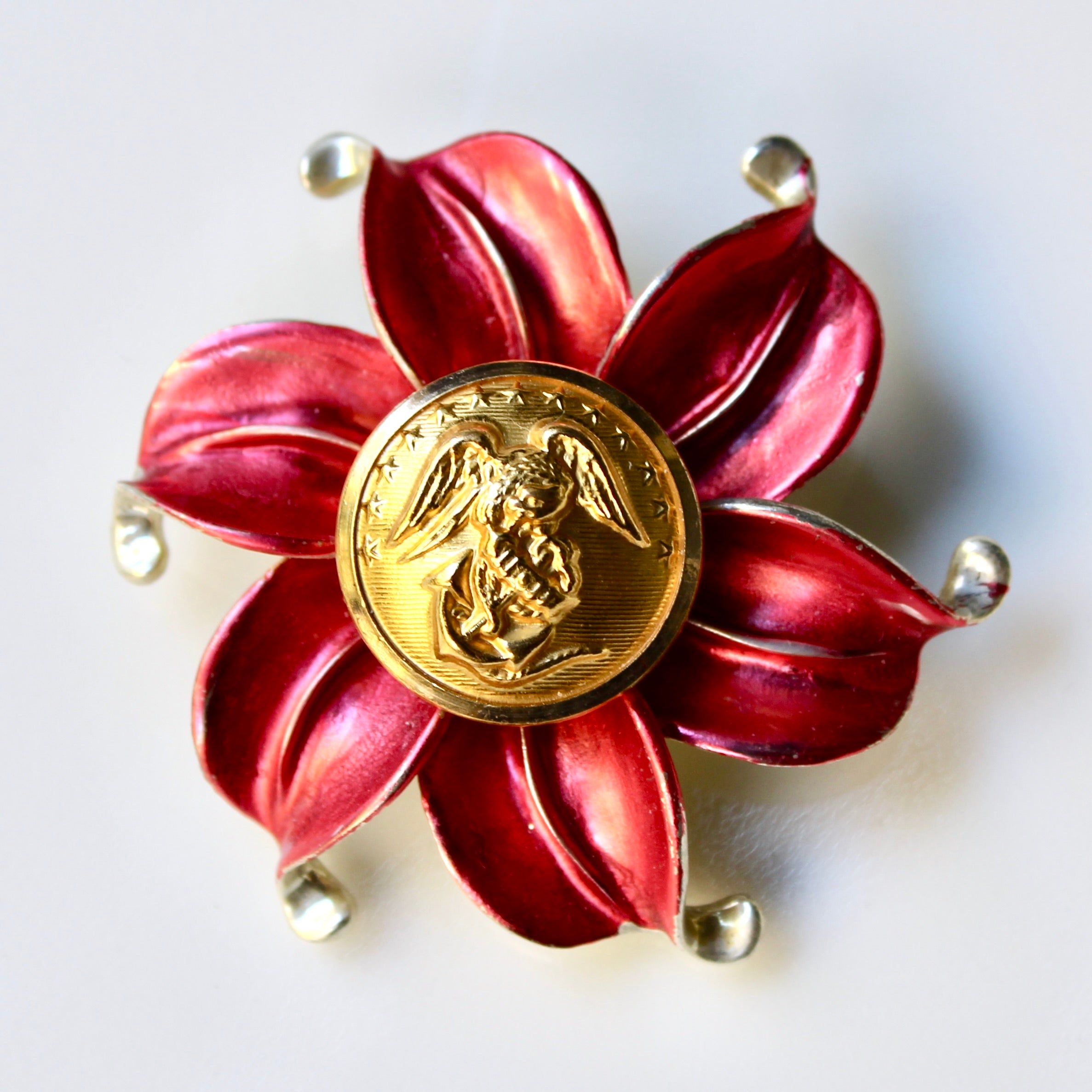 Marine Corps Button Flower Brooch