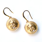 Limited Edition Marines Button Rhinestone Bezel Gold Wire Earrings