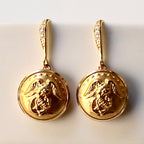 Limited Edition Marines Button Rhinestone Bezel Gold Wire Earrings