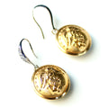 Limited Edition Marines Button Rhinestone Bezel Silver Wire Earrings
