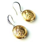 Limited Edition Marines Button Rhinestone Bezel Silver Wire Earrings