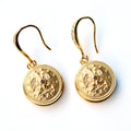 Limited Edition Navy Button Rhinestone Bezel Gold Wire Earrings