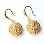 Limited Edition Coast Guard Button Rhinestone Bezel Gold Wire Earrings
