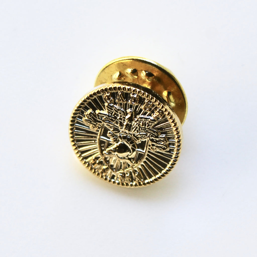 Gold emblem badge on a white background