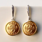 Limited Edition USMA Cadet Button Rhinestone Bezel Silver Wire Earrings