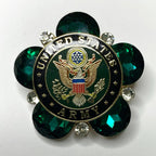 A U.S. Army themed brooch with a green and silver color scheme, featuring the United States Army emblem.