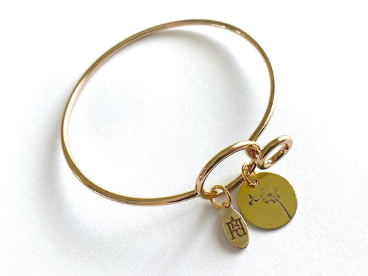 Dandelion Gold Bangle Bracelet with Custom Name